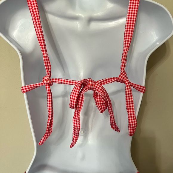 Strawberry Print Red Gingham Trim Brazilian Bikini Set - Picture 5 of 8